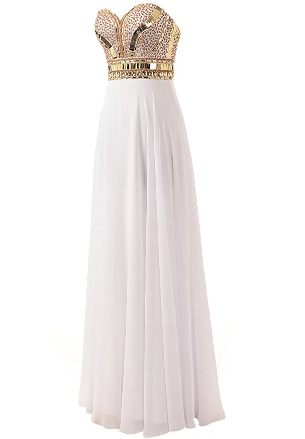 Long Beaded White Prom Dresses