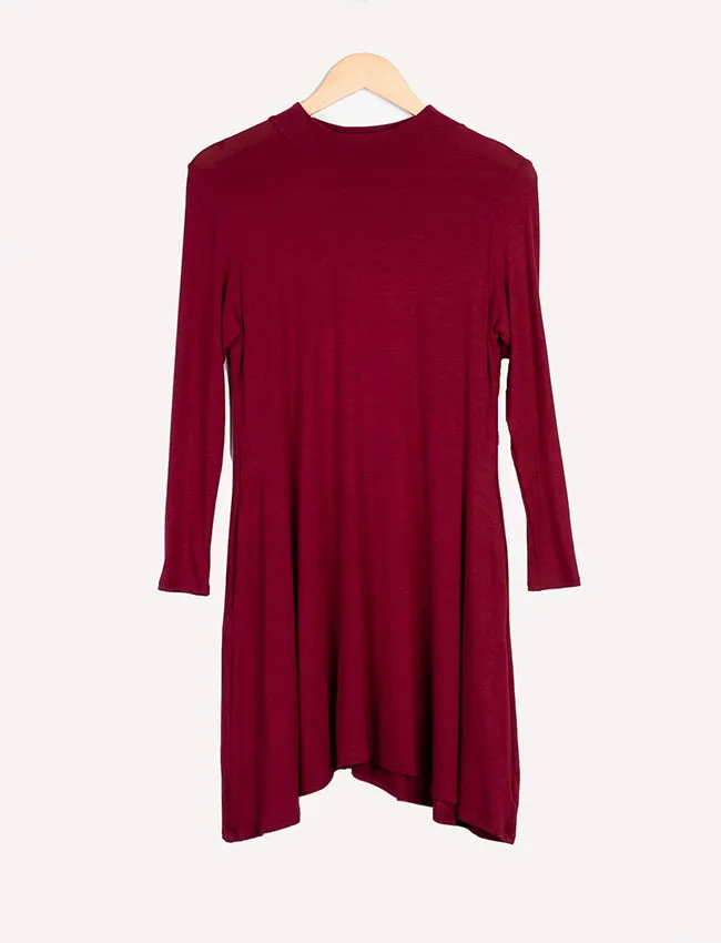 Long Sleeve Turtle Neck Dress With Pockets
