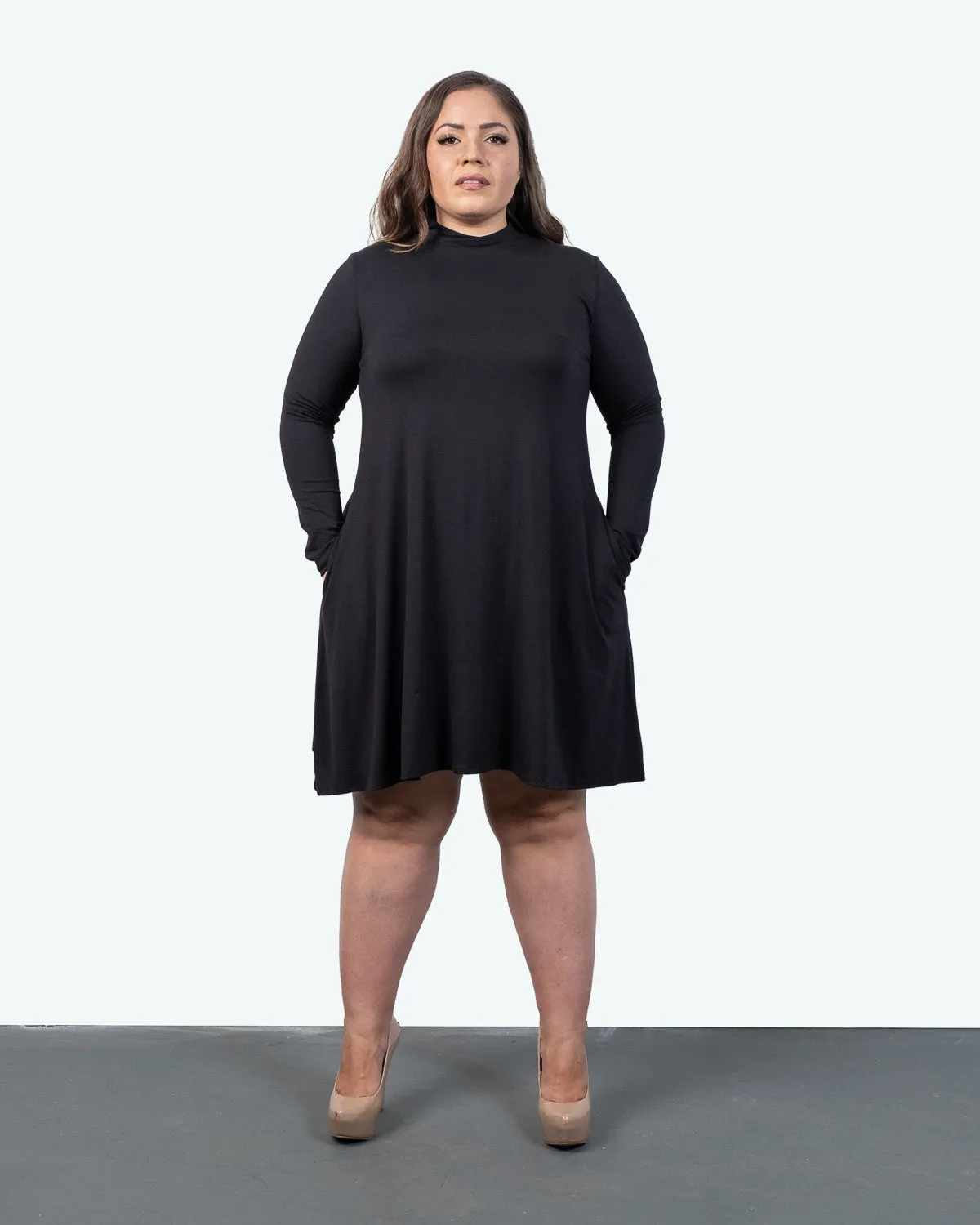 Long Sleeve Turtle Neck Dress With Pockets