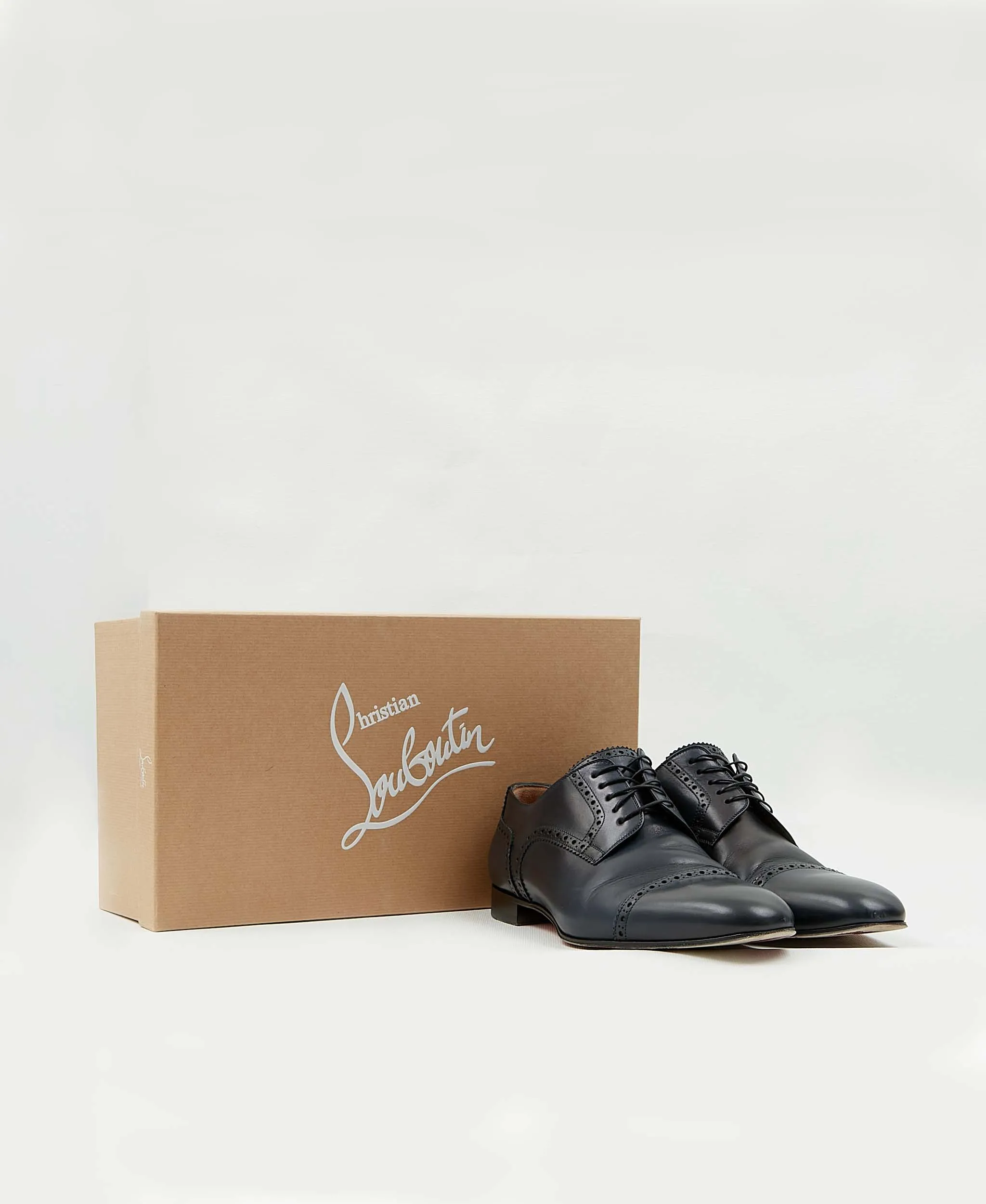 Louboutin Dark Navy Eygeny Flat Calf Leather Patine Oxford Shoe - 44