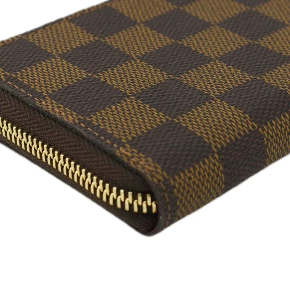 LOUIS VUITTON Clemence Damier Ebene Zippy Wallet Brown