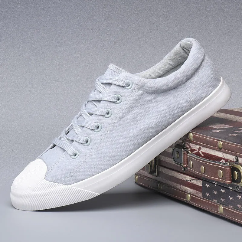 Low-top Lace-up Flat Four Seasons Solid Color Men's Canvas Shoes