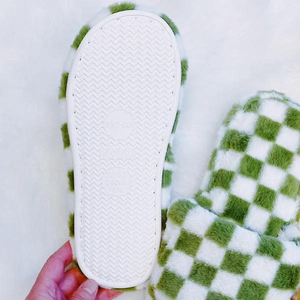 Luxe Lounge Checker Cozy Slipper – Soft Open-Toe Slippers with Non-Slip Soles