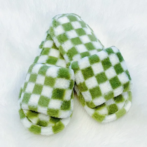 Luxe Lounge Checker Cozy Slipper – Soft Open-Toe Slippers with Non-Slip Soles