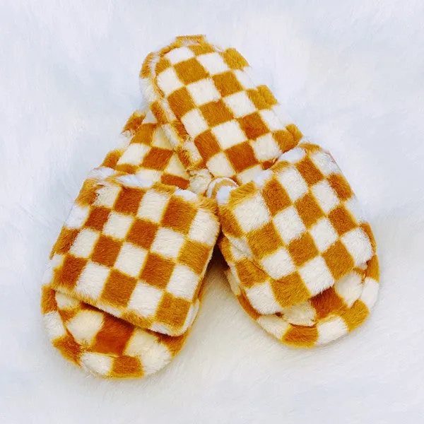 Luxe Lounge Checker Cozy Slipper – Soft Open-Toe Slippers with Non-Slip Soles