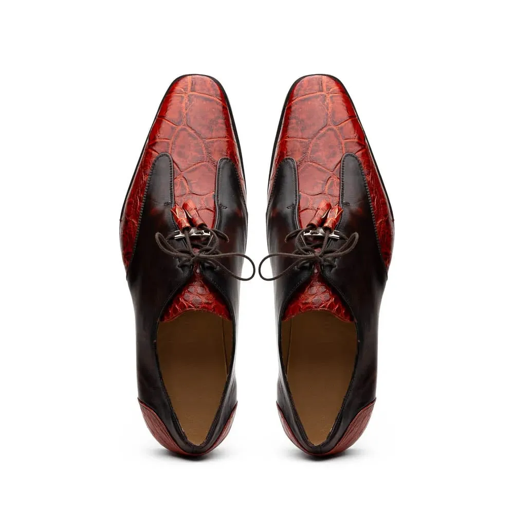 Marco Di Milano Anzio Exotic Alligator & Calfskin Leather Cognac Oxfords