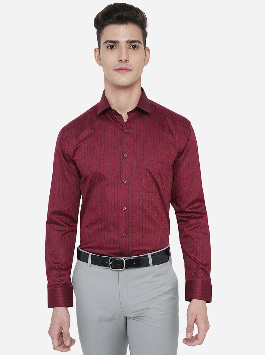Maroon Printed Regular Fit Formal Shirt | JadeBlue