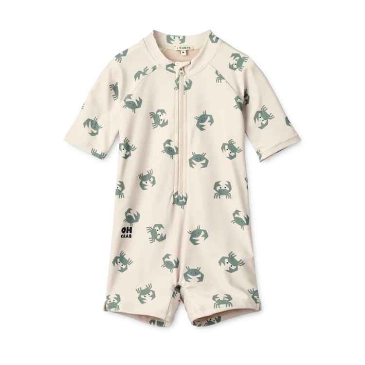 Max Crab Print Short Sleeve Swim Jumpsuit (Sandy)