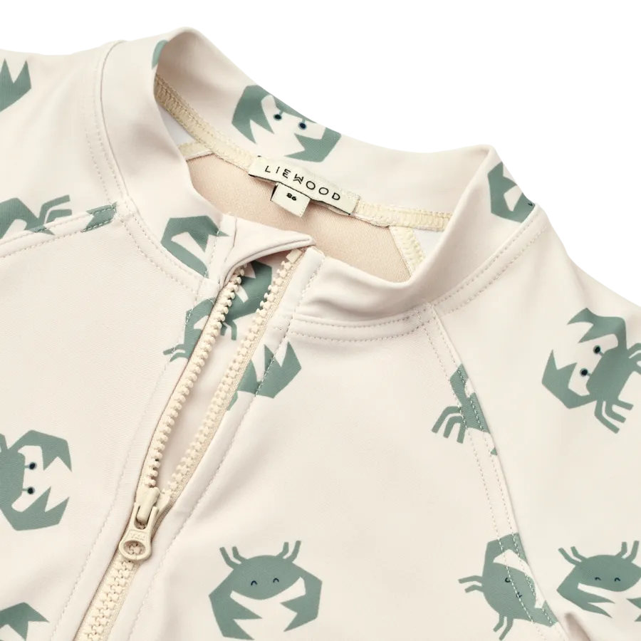 Max Crab Print Short Sleeve Swim Jumpsuit (Sandy)
