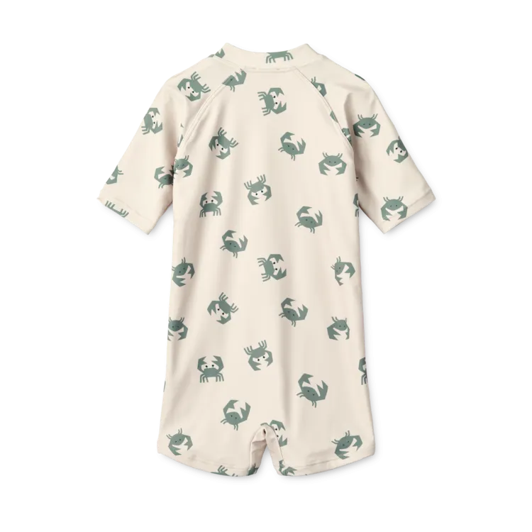 Max Crab Print Short Sleeve Swim Jumpsuit (Sandy)