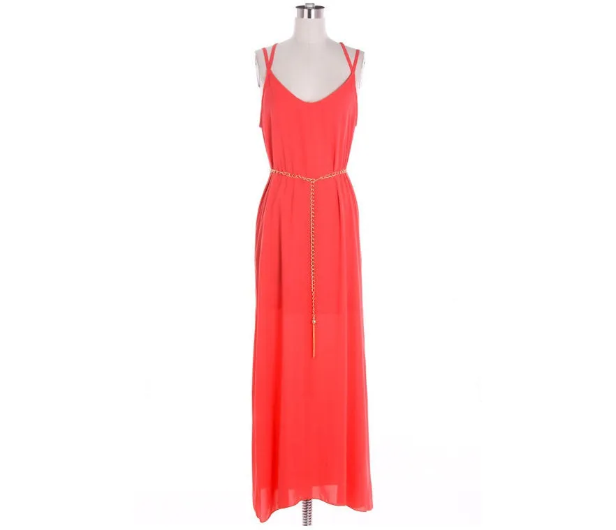 Maxi Coral Dress with Lace Back