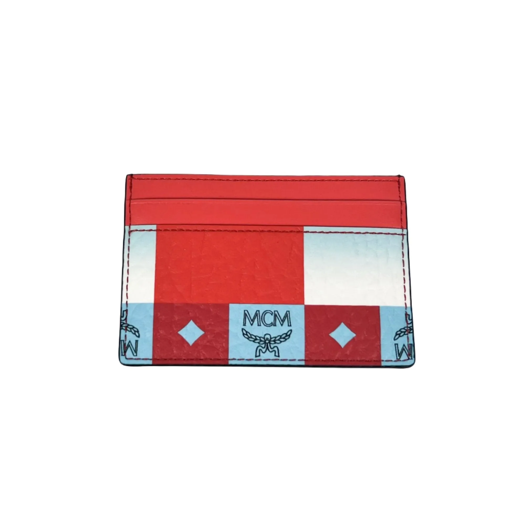 MCM Aren Multi Red Leather Card Case Checkerboard