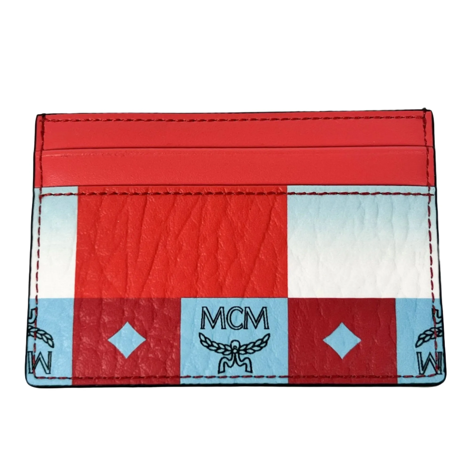 MCM Aren Multi Red Leather Card Case Checkerboard