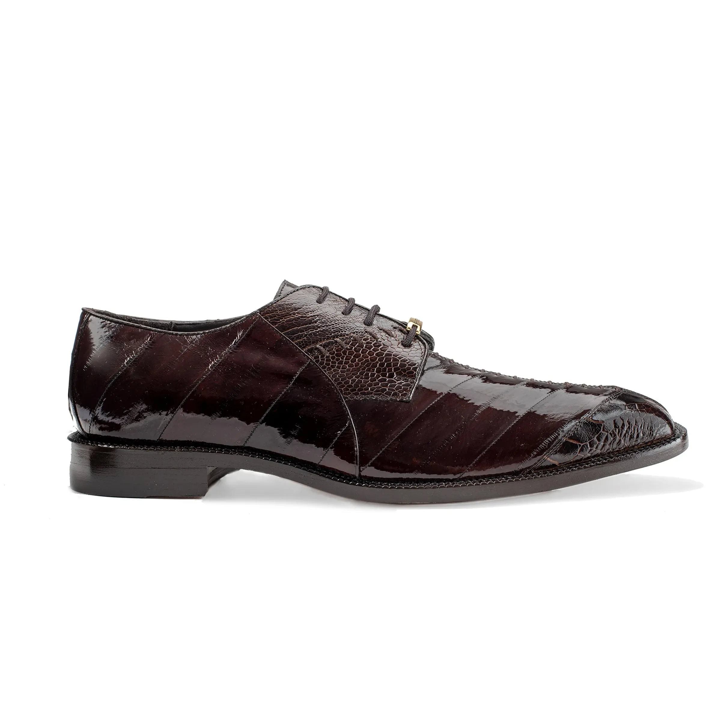 Mens Belvedere Nome Genuine Eel & Ostrich Lace Up Dress Shoe in Black