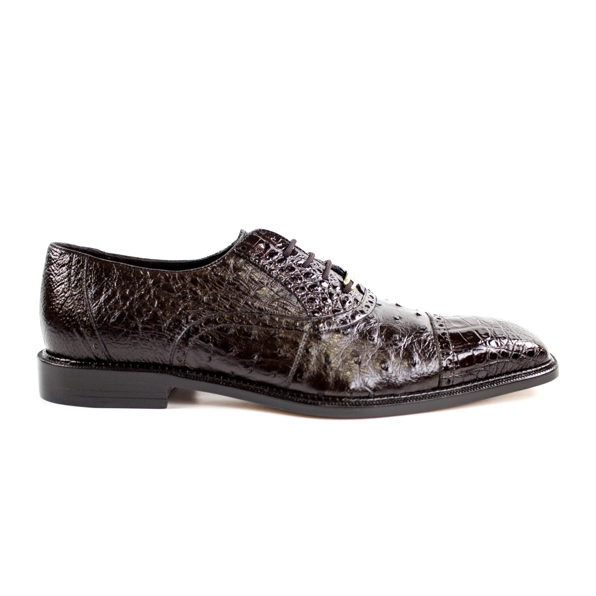 Mens Belvedere Onesto Ostrich & Caiman Crocodile Dress Shoe in Navy