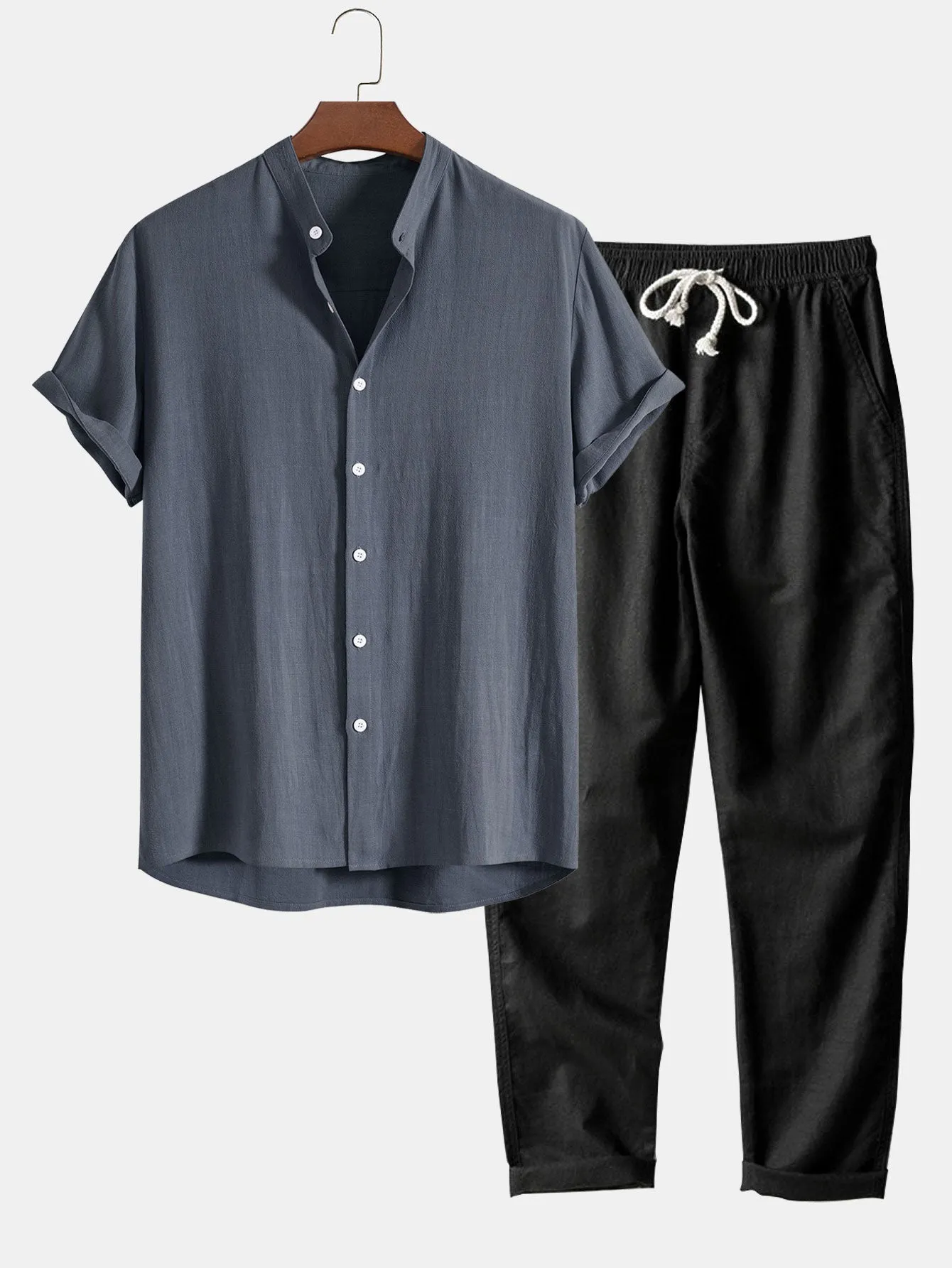 Men’s Breathable Linen Summer Outfit in Solid Colors