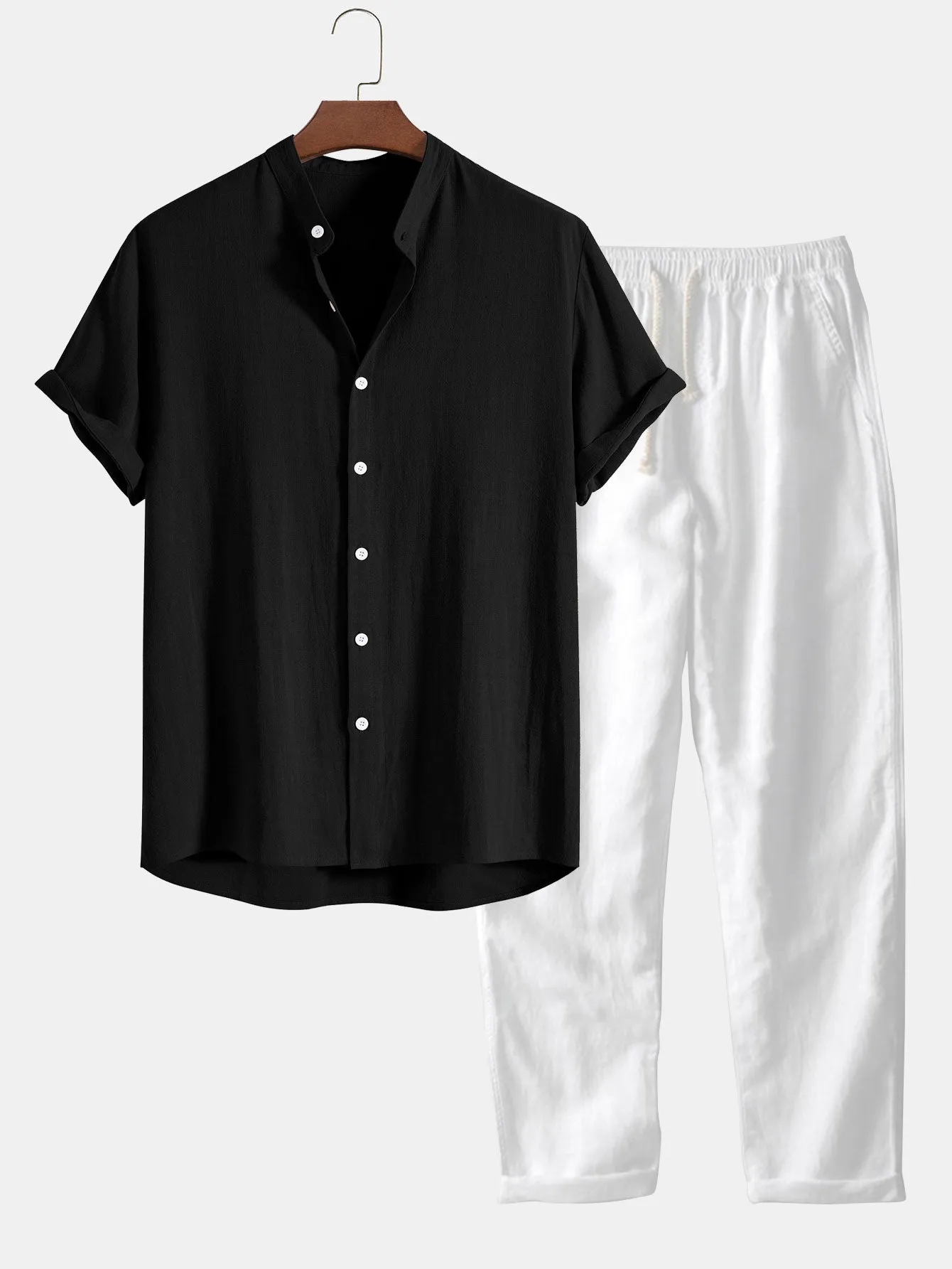 Men’s Breathable Linen Summer Outfit in Solid Colors