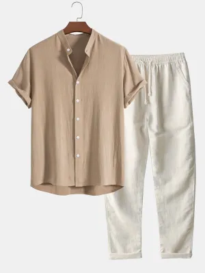 Men’s Breathable Linen Summer Outfit in Solid Colors