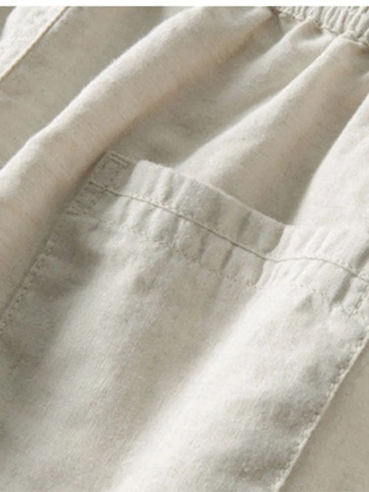 Men’s Breathable Linen Summer Outfit in Solid Colors