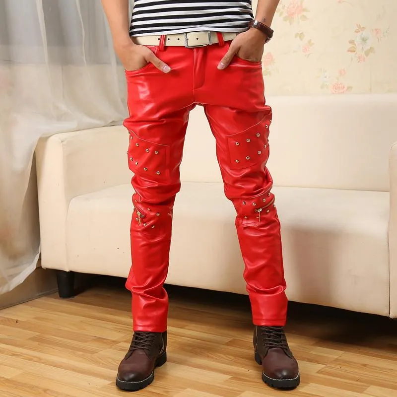 Men's Red Leather Pants