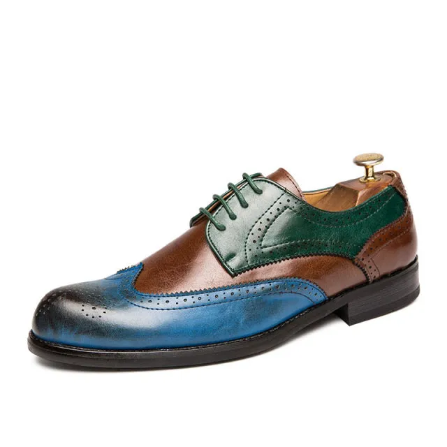 Men's Two Tone Genuine Leather Oxford Brogue Dress Shoes