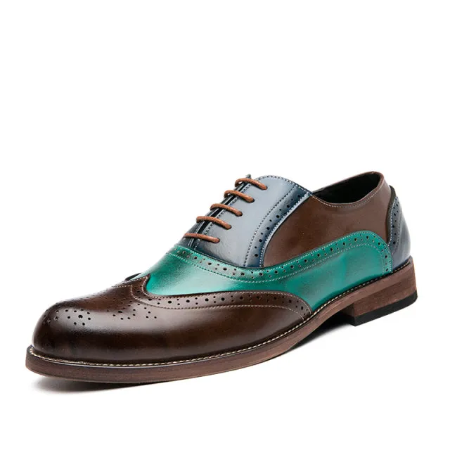 Men's Two Tone Genuine Leather Oxford Brogue Dress Shoes