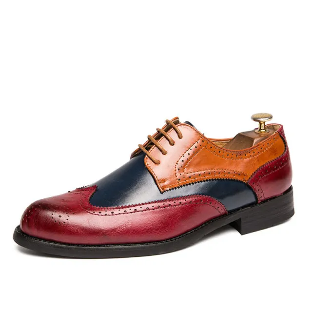 Men's Two Tone Genuine Leather Oxford Brogue Dress Shoes