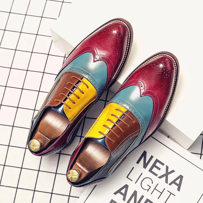Men's Two Tone Genuine Leather Oxford Brogue Dress Shoes