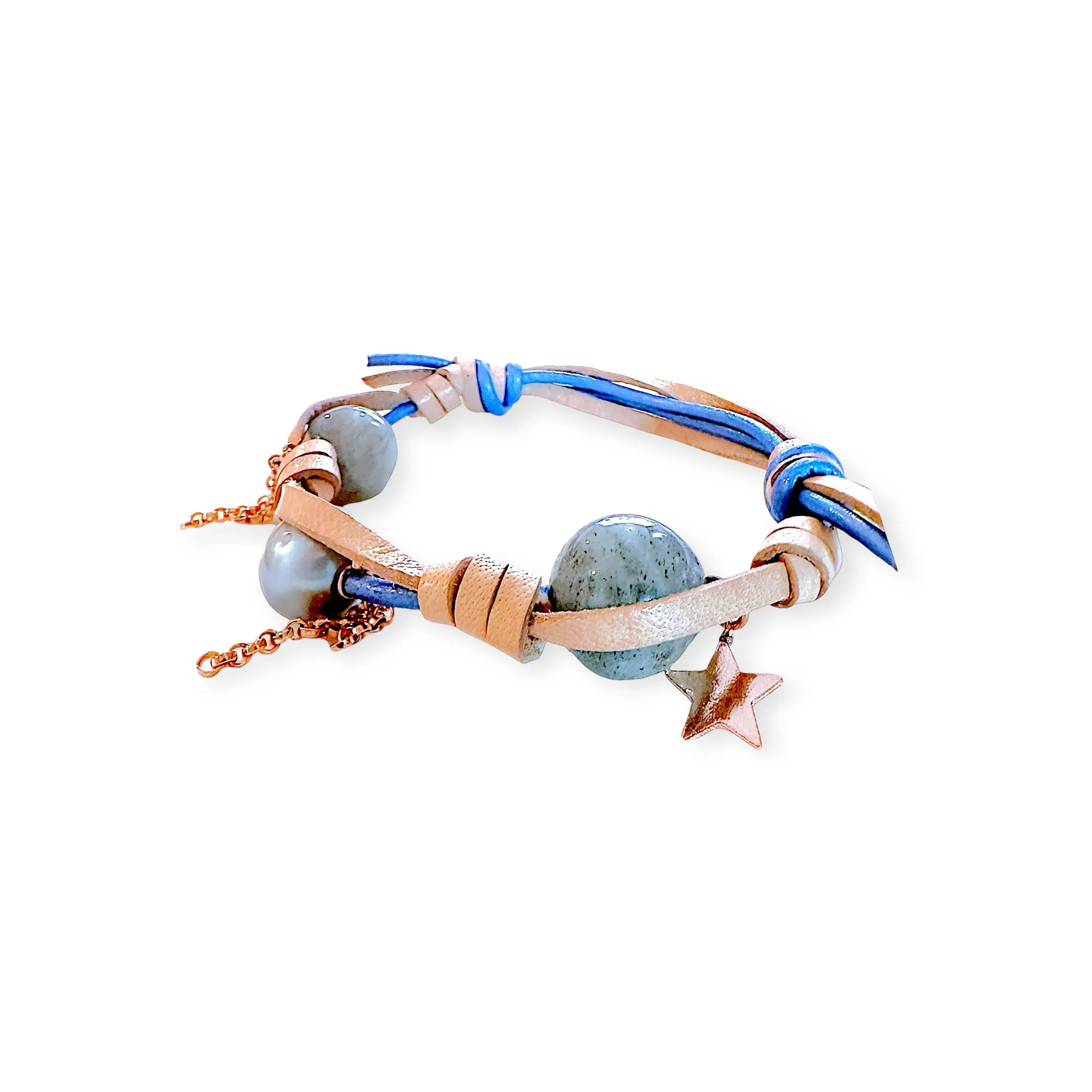 MIDSUMMER DREAM GARDEN PEARL ROSE GOLD BUTTERFLY, STAR AND CHAIN ROCKER BRACELET