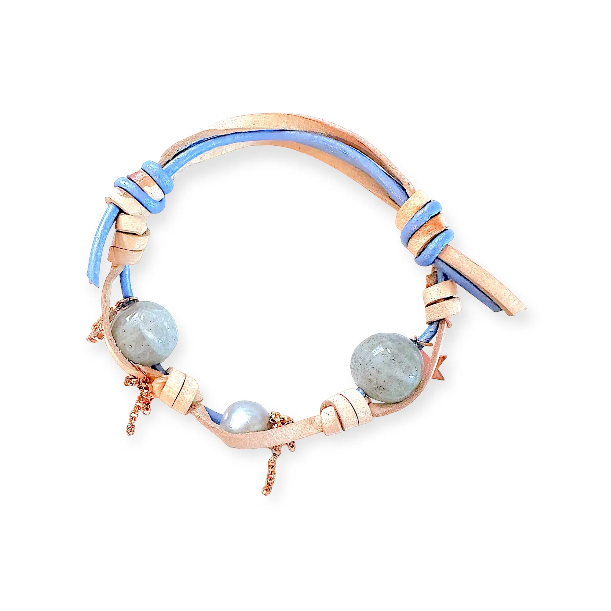 MIDSUMMER DREAM GARDEN PEARL ROSE GOLD BUTTERFLY, STAR AND CHAIN ROCKER BRACELET