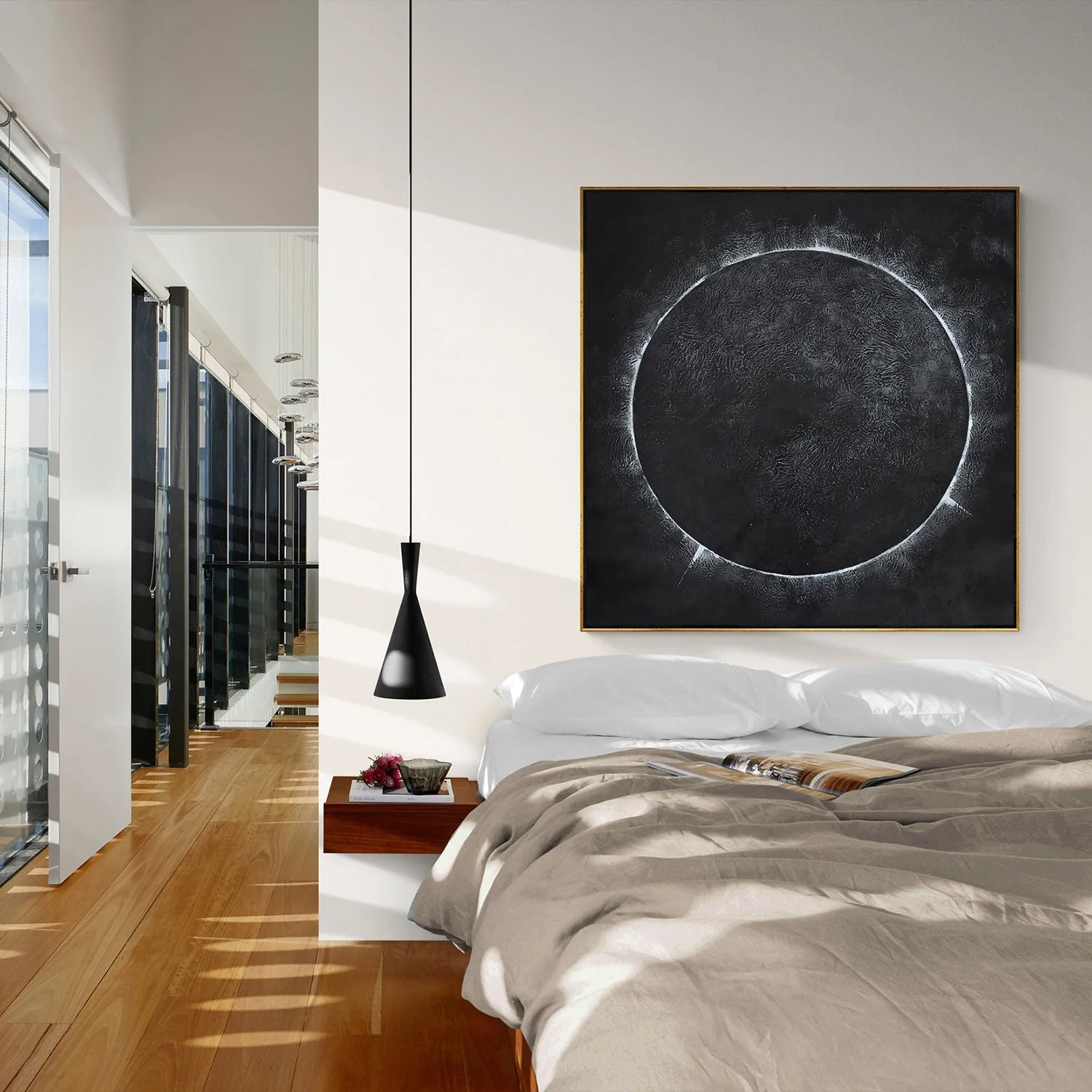 Minimalist solar eclipse painting H13S
