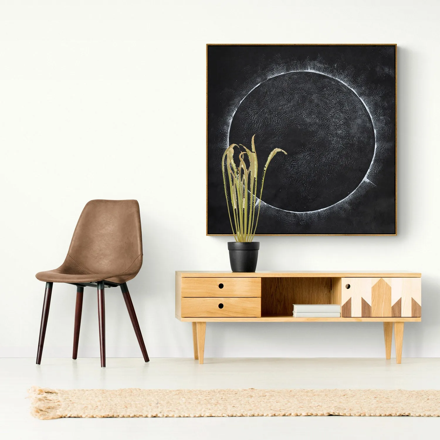 Minimalist solar eclipse painting H13S