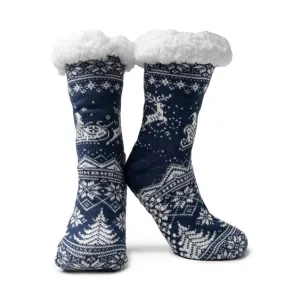 Mistletoes Navy Blue Snowflake Ladies Slipper Socks