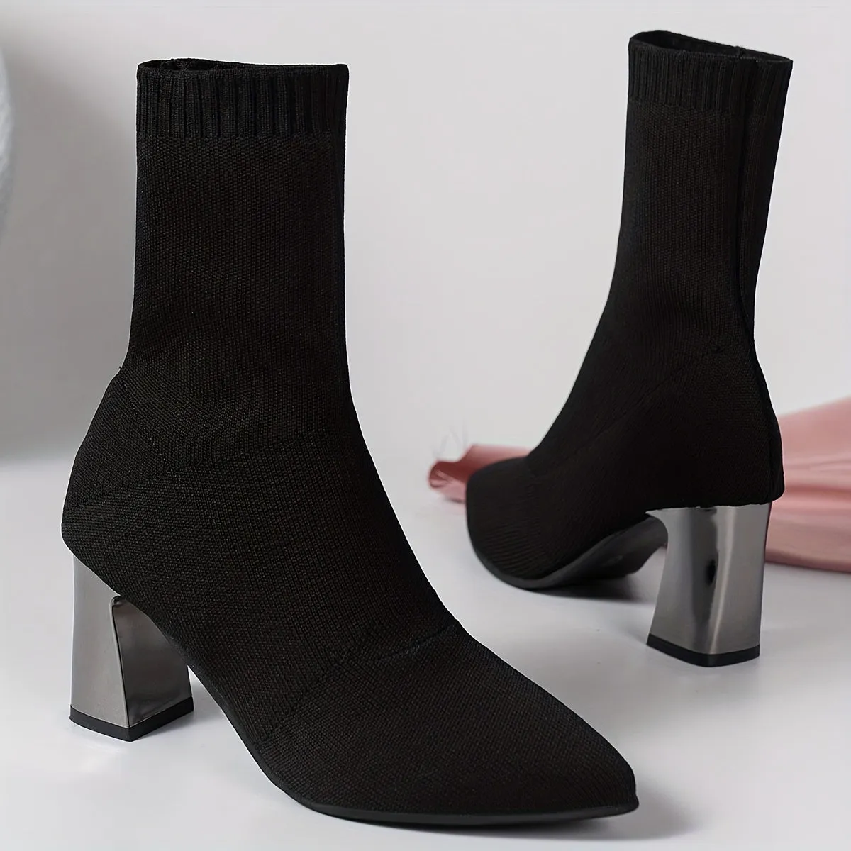 Modern Knit Ankle Boots with Geometric Heel