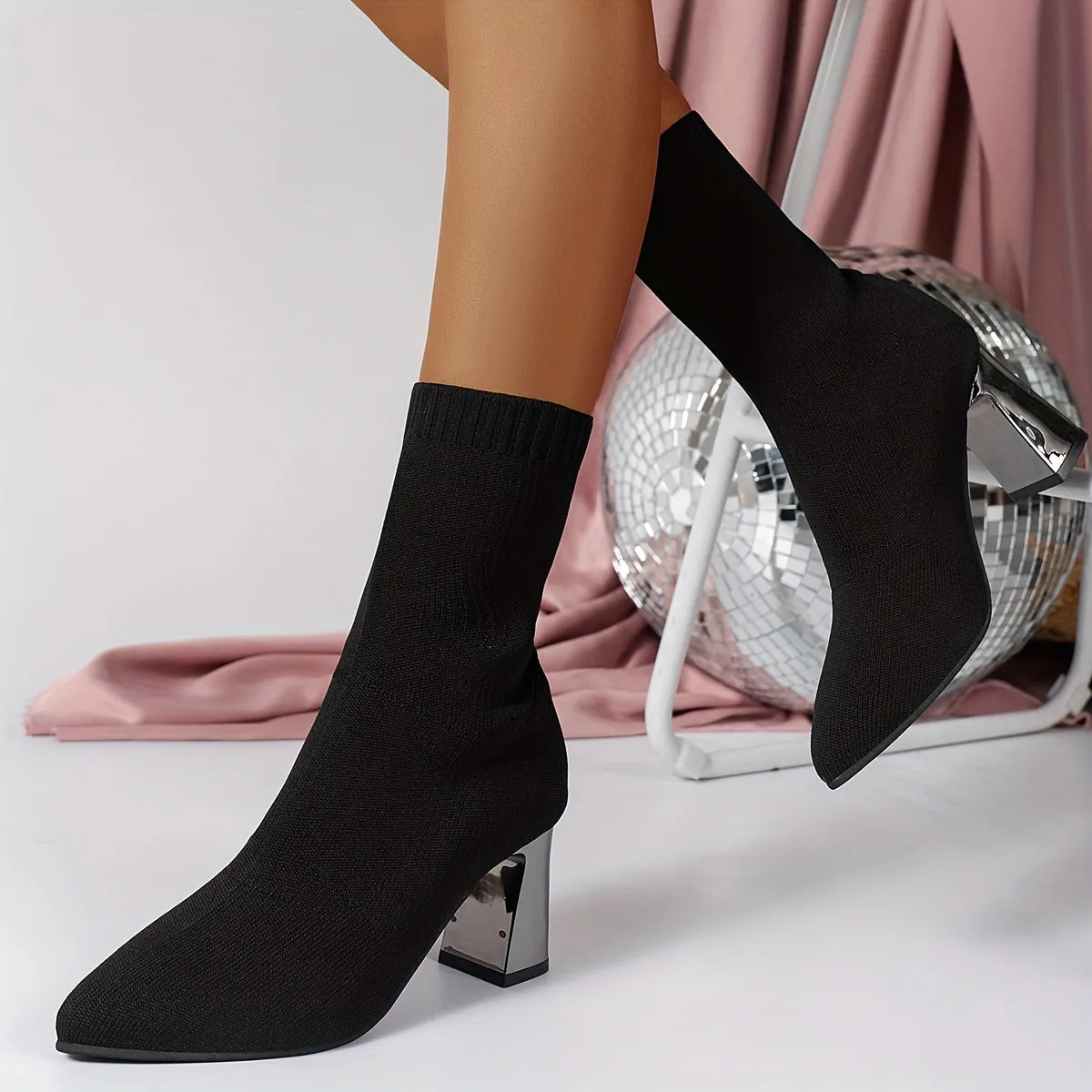 Modern Knit Ankle Boots with Geometric Heel