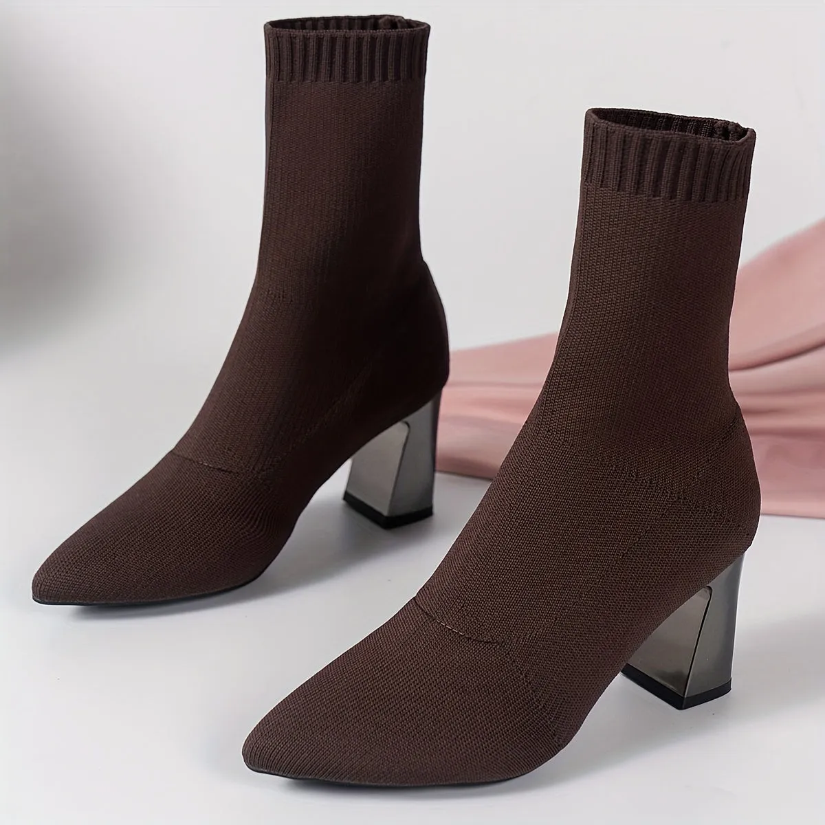 Modern Knit Ankle Boots with Geometric Heel
