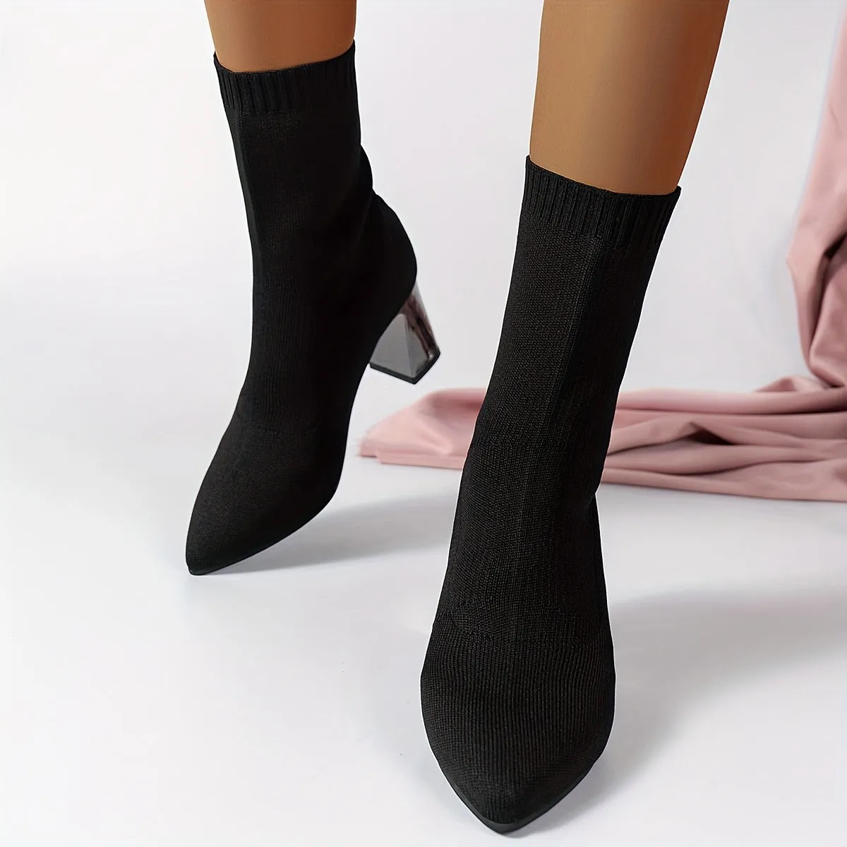 Modern Knit Ankle Boots with Geometric Heel