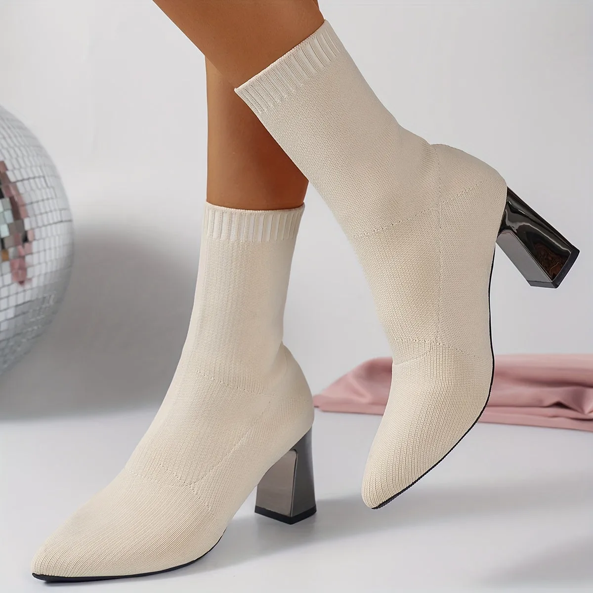 Modern Knit Ankle Boots with Geometric Heel