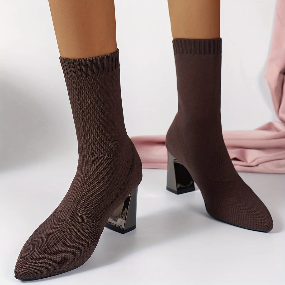 Modern Knit Ankle Boots with Geometric Heel