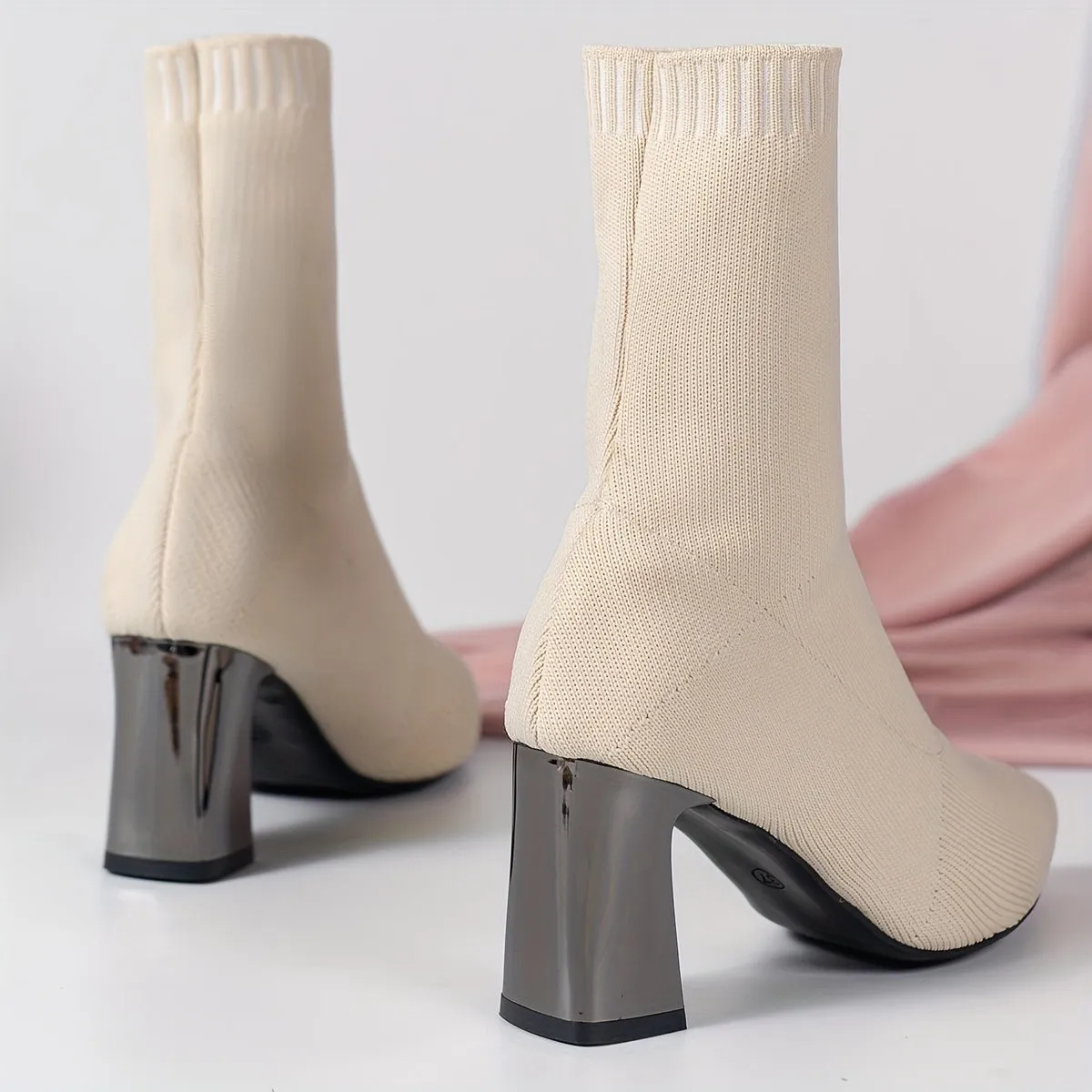 Modern Knit Ankle Boots with Geometric Heel