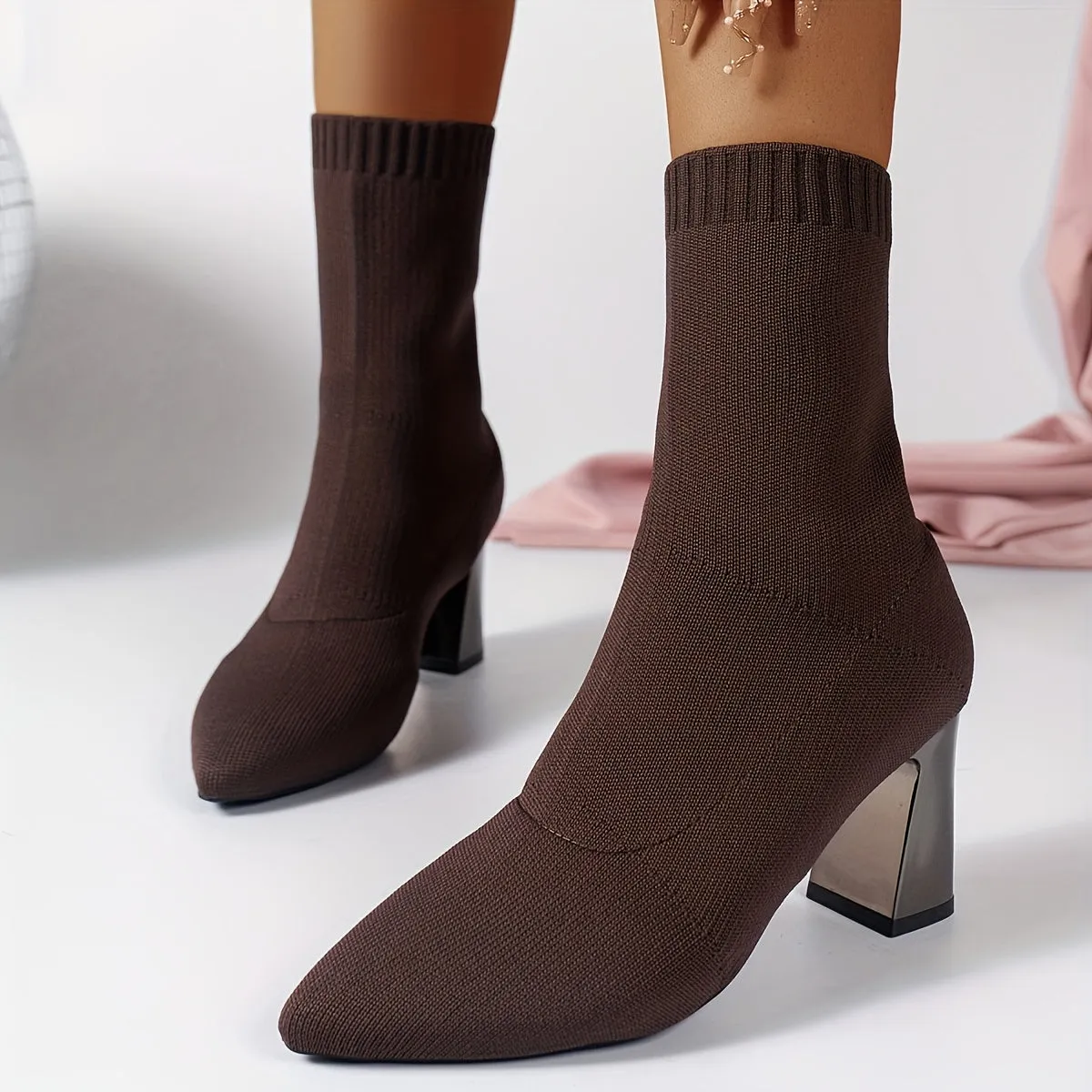 Modern Knit Ankle Boots with Geometric Heel