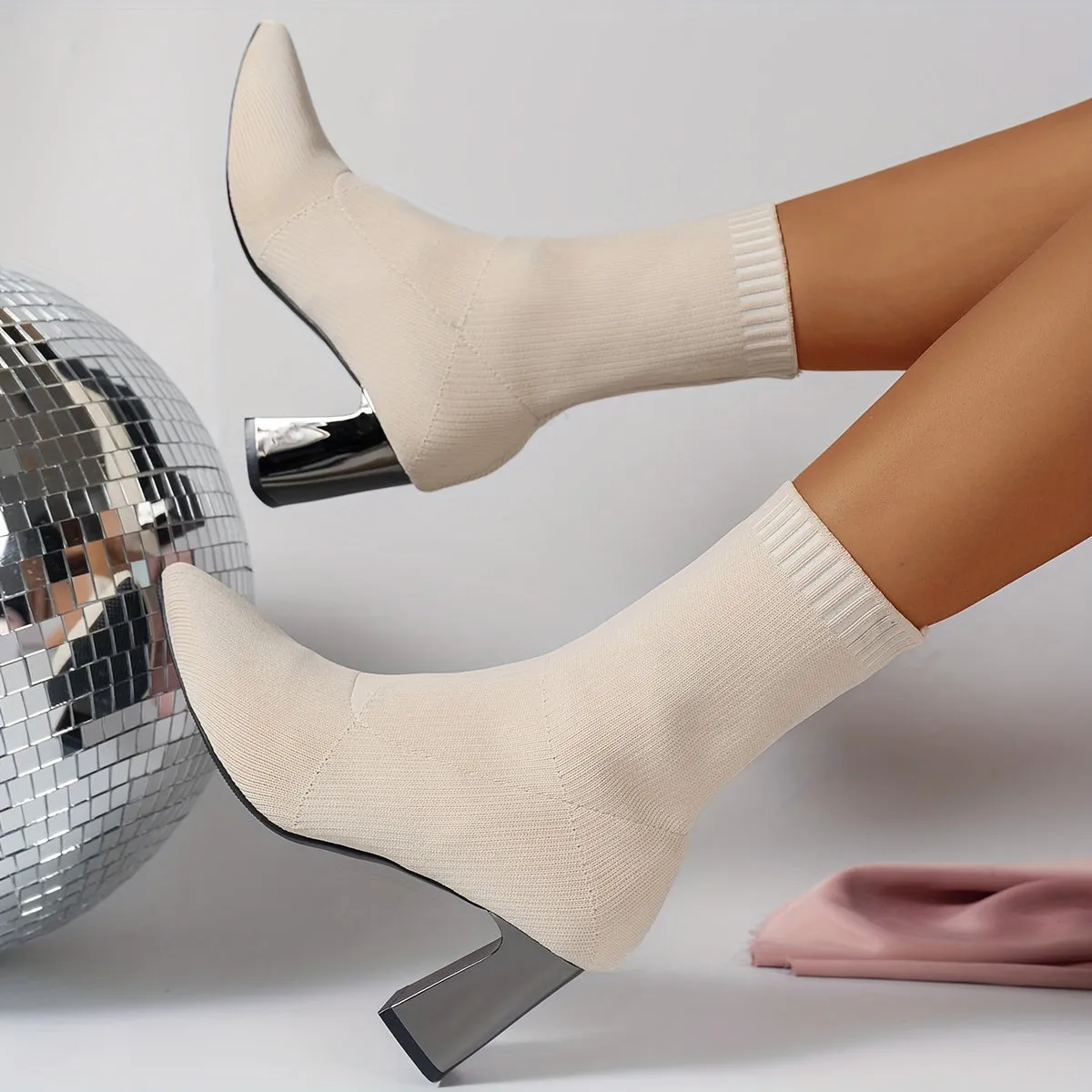 Modern Knit Ankle Boots with Geometric Heel
