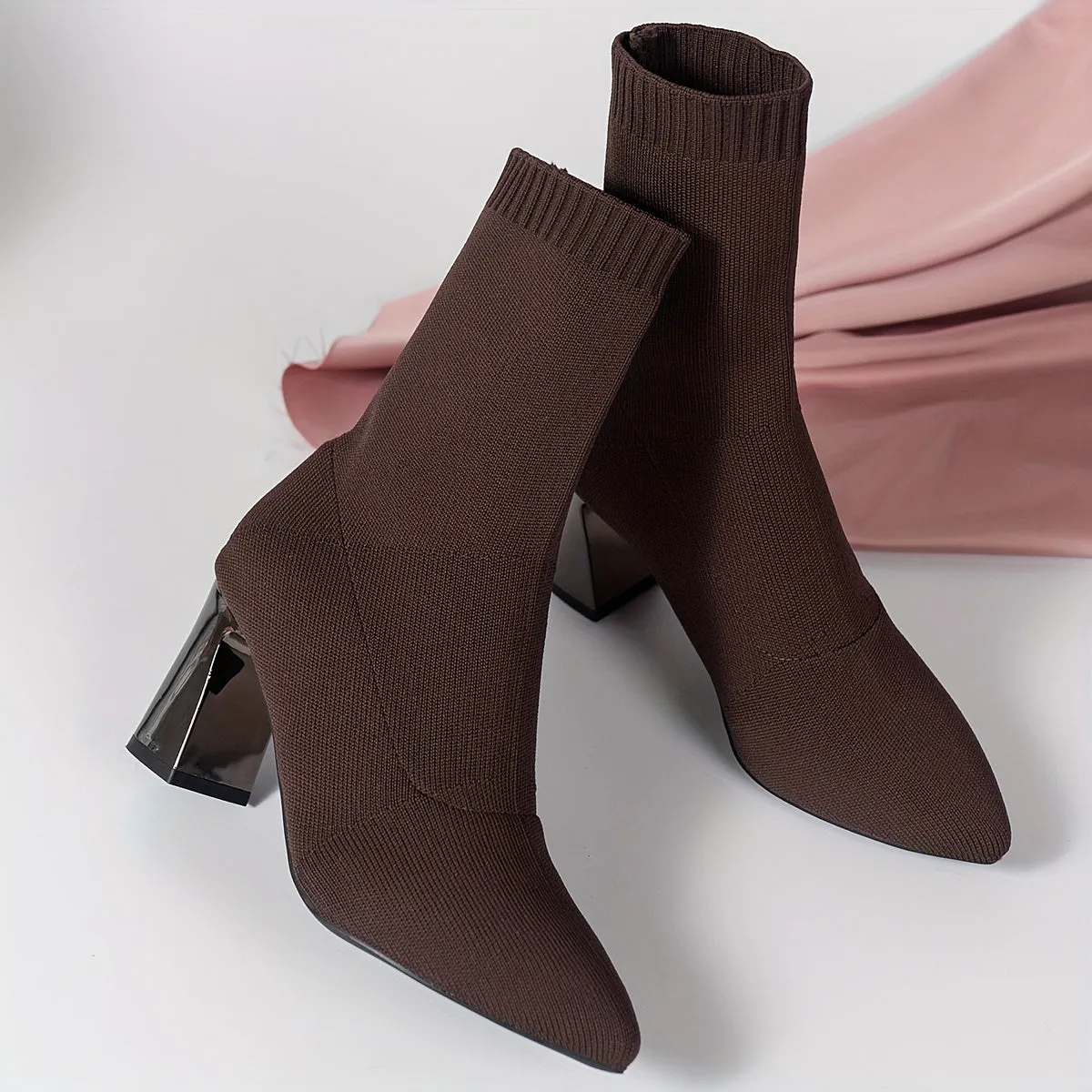 Modern Knit Ankle Boots with Geometric Heel