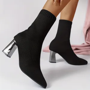 Modern Knit Ankle Boots with Geometric Heel