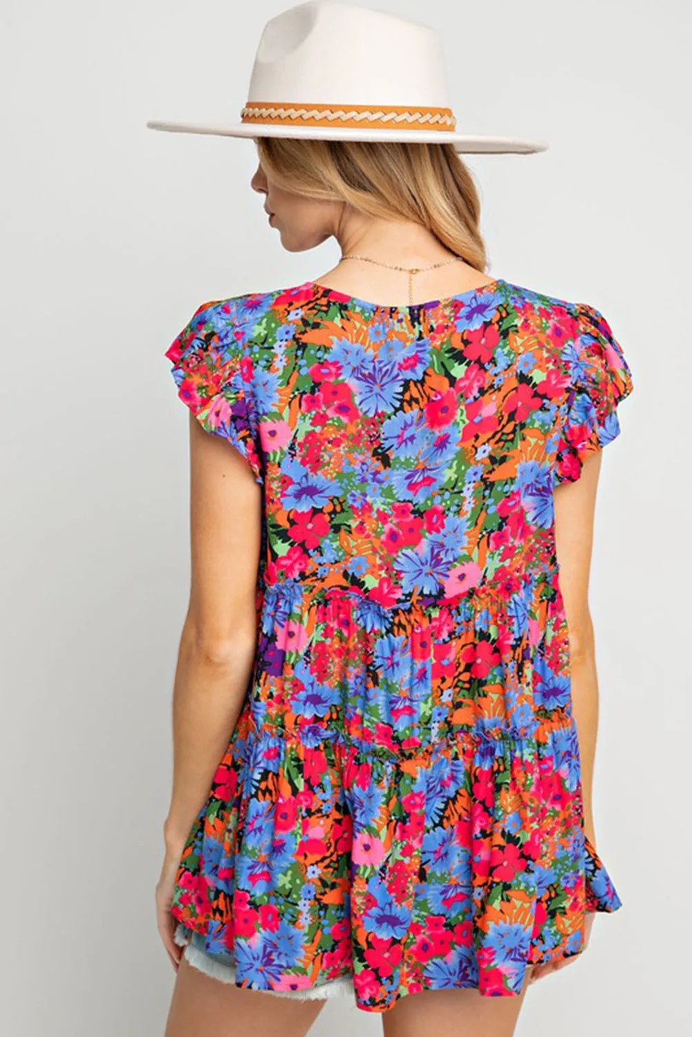 Multicolor Floral Short Sleeve Ruffle Mini Dress