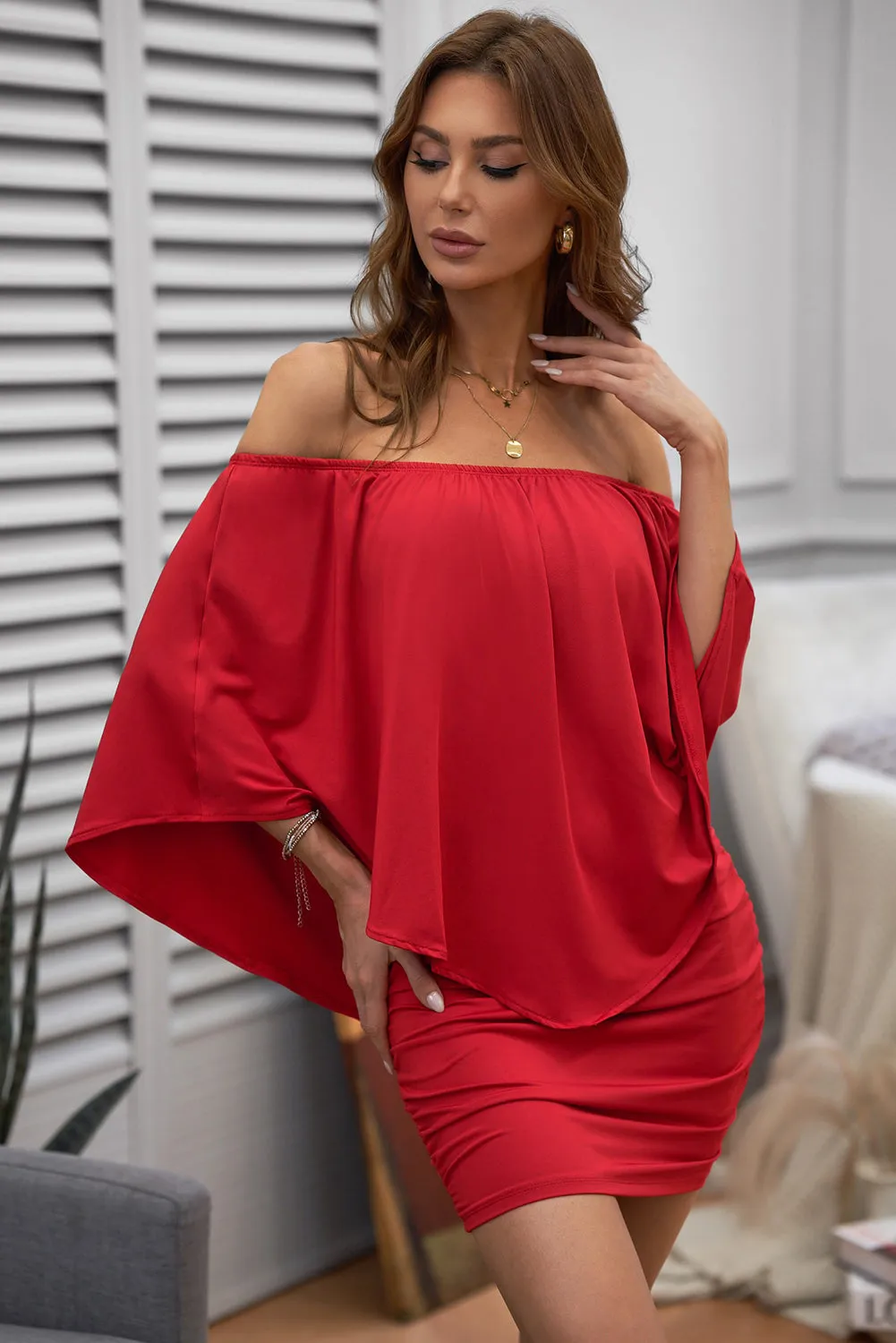 Multiple Dressing Layered Black Mini Poncho Dress