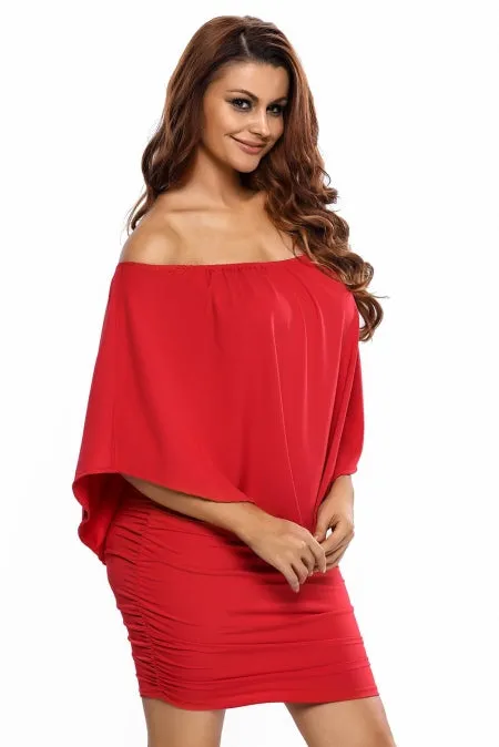 Multiple Dressing Layered Black Mini Poncho Dress