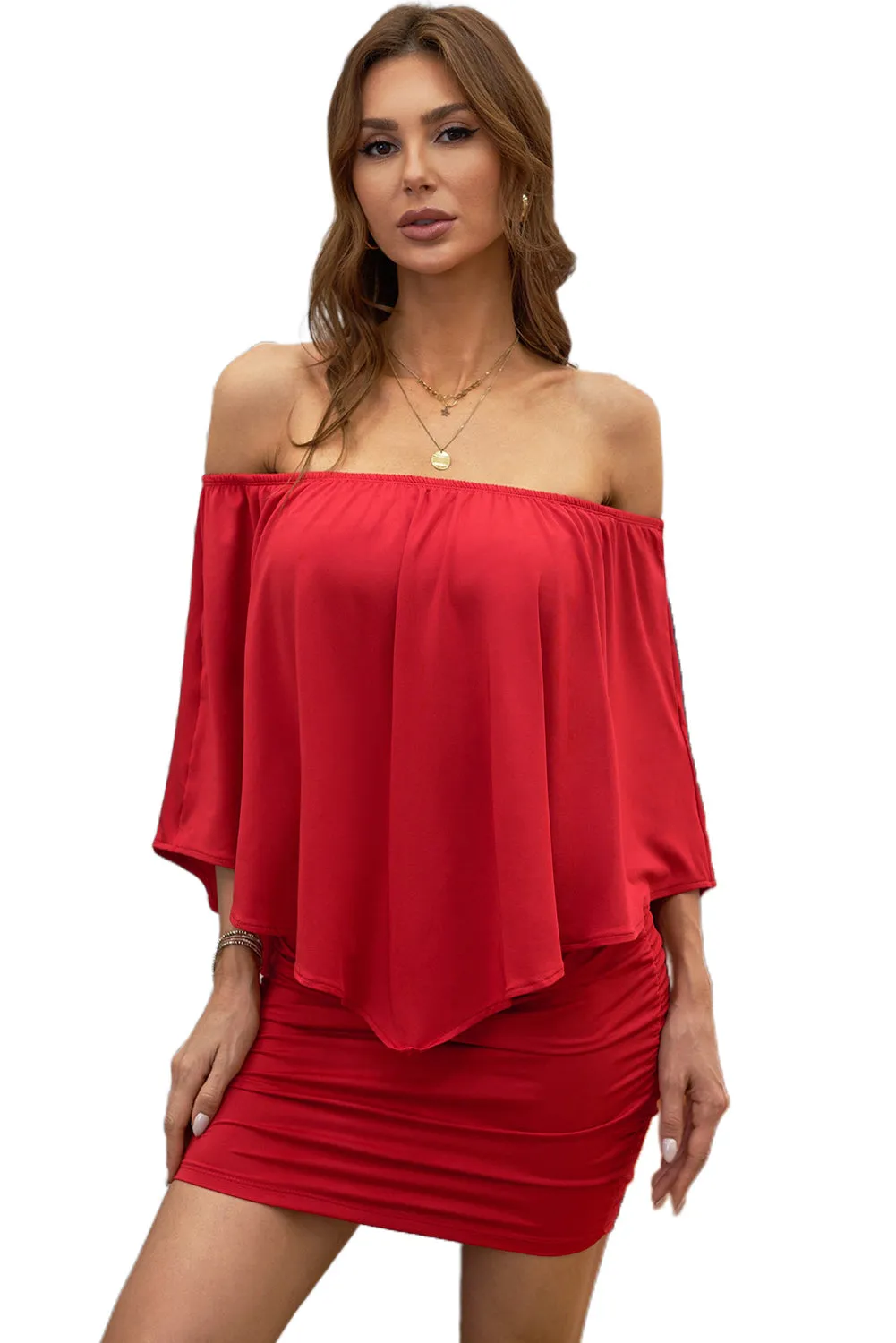 Multiple Dressing Layered Black Mini Poncho Dress