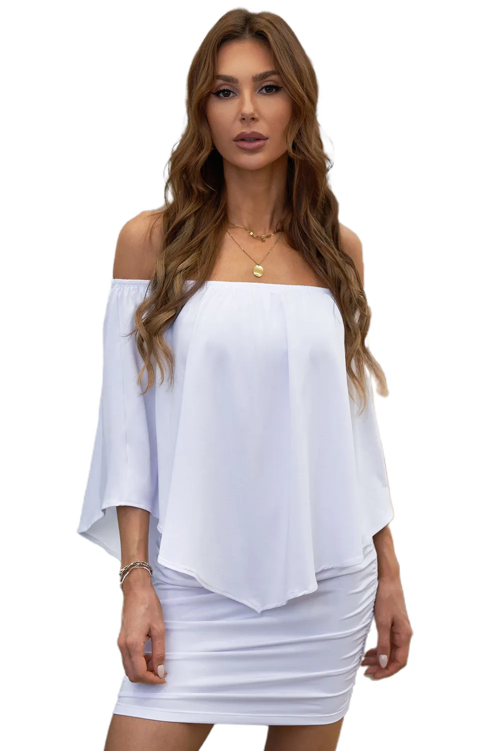 Multiple Dressing Layered Black Mini Poncho Dress