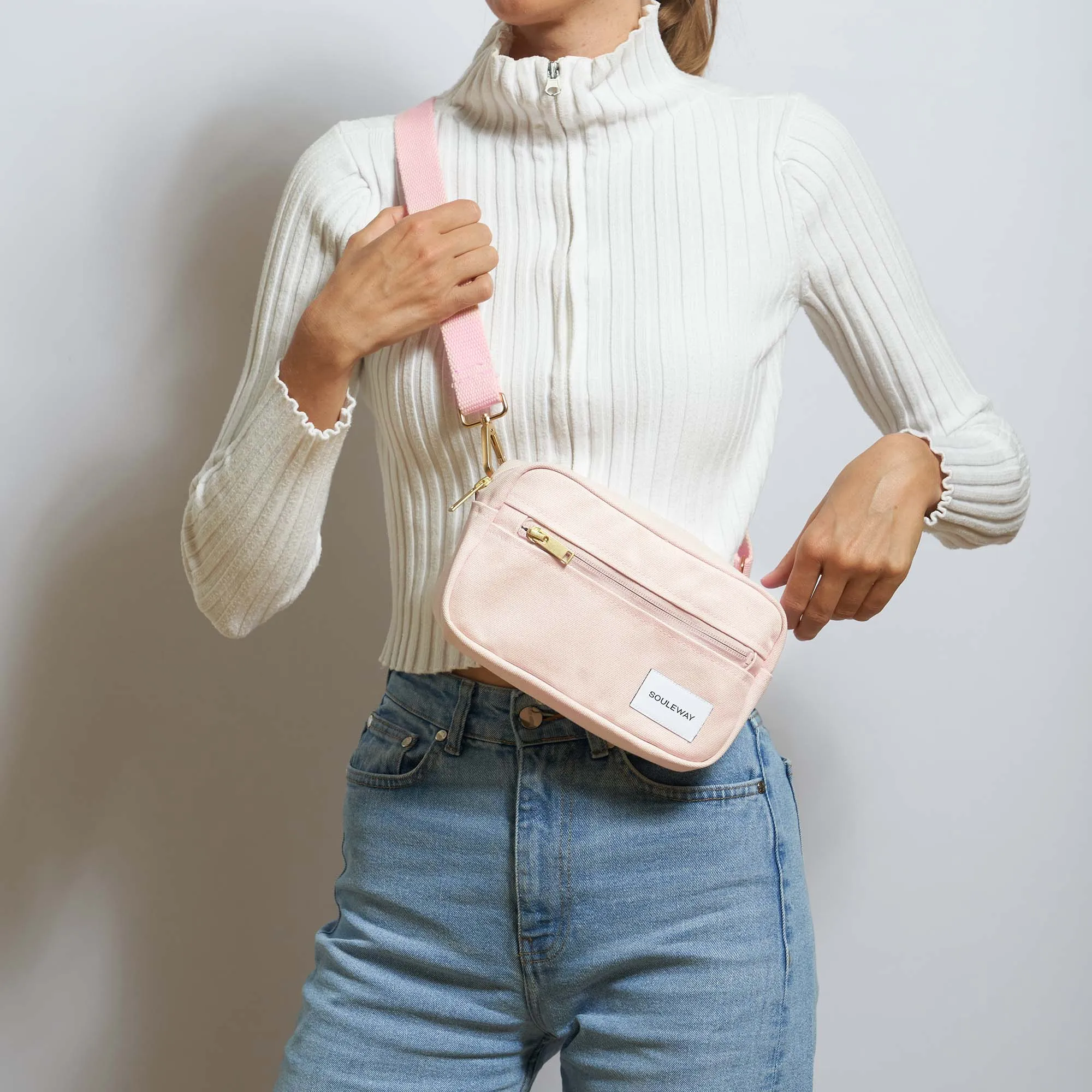 Natural Cotton Canvas Hip Bag | Blush Pink